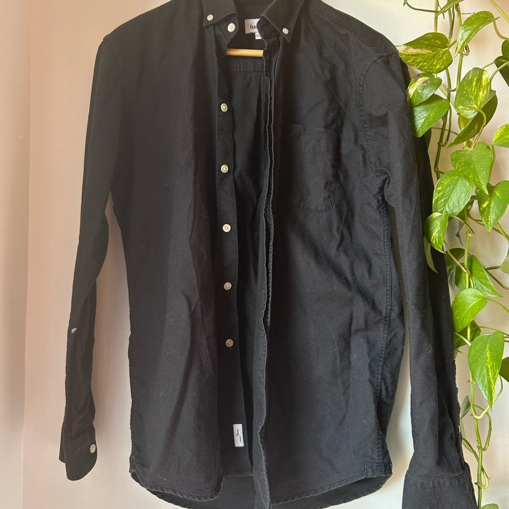 Frank & Oak Cotton Black Button-Up Shirt